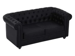 Sofá De 2 Lugares Em Pele Sintética Preto - Chesterfield