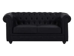 Sofá De 2 Lugares Em Pele Sintética Preto - Chesterfield
