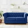 Sofá De 2 Lugares Em Veludo Cor Azul Real - Chesterfield