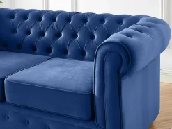 Sofá De 2 Lugares Em Veludo Cor Azul Real - Chesterfield