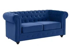Sofá De 2 Lugares Em Veludo Cor Azul Real - Chesterfield