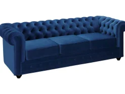 Sofá De 3+2 Lugares Em Veludo Cor Azul Real - Chesterfield