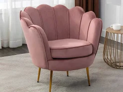 Sofá De 2 Lugares E Poltrona Forma De Concha Veludo Cor-De-Rosa - Dandelion