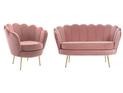 Sofá De 2 Lugares E Poltrona Forma De Concha Veludo Cor-De-Rosa - Dandelion
