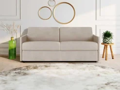 Sofá De 4 Lugares Rapidamente Convertivel Em Cama Em Tecido Bege - Cama De 160 Cm E Colchão De 22 Cm - Calife