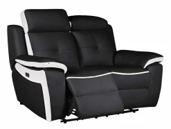 Sofá De 2 Lugares Relax Eletrico Em Pele Preto E Branco - Angelique