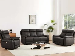 Sofá De 3+2+1 Lugares Relax Eletrico Em Pele Marrom - Isiris