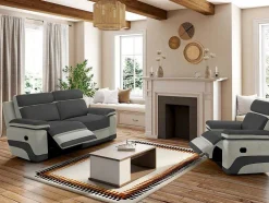 Sofá De 3 Lugares Relax Em Microfibra Antracite E Cinzento-Claro - Talca