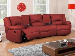 Sofá De 3 Lugares Relax Em Pele Vermelho - Aroma