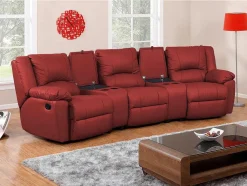 Sofá De 3 Lugares Relax Em Pele Vermelho - Aroma