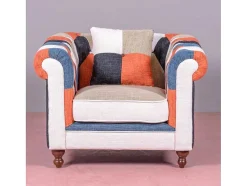 Sofá De 1 Lugar Estofado Em Patchwork - Chesterfield - Retalhos