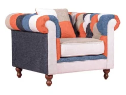 Sofá De 1 Lugar Estofado Em Patchwork - Chesterfield - Retalhos
