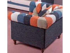 Sofá De 1 Lugar Estofado Em Patchwork - Chesterfield - Retalhos