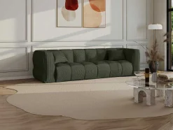 Sofá De 4 Lugares Veludo Canelado Verde - Naemia De Maison Cephy