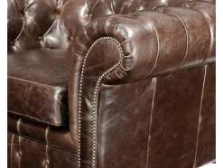Sofá E Cadeirão Em Couro Envelhecido Estilo Chesterfield 100% - Clotaire