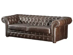 Sofá E Cadeirão Em Couro Envelhecido Estilo Chesterfield 100% - Clotaire