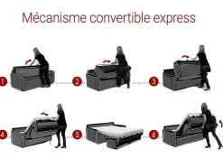 Sofá 4 Lugares Convertivel Em Cama Expresso Em Pele Sintética Cinzento - Cama De 160 Cm - Calife