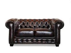 Sofá 3+2 Lugares 100% Pele De Bufalo Castanho Reflexos Castanhos Estilo Chesterfield - Brenton