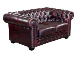 Sofá 2 Lugares 100% Pele De Bufalo Cereja Estilo Chesterfield - Brenton