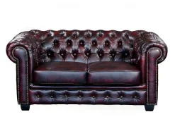 Sofá 2 Lugares 100% Pele De Bufalo Cereja Estilo Chesterfield - Brenton
