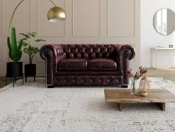 Sofá 2 Lugares 100% Pele De Bufalo Cereja Estilo Chesterfield - Brenton