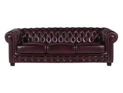 Sofá 4 Lugares 100% Pele Vermelho Estilo Chesterfield - Brenton
