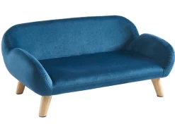 Sofá Para Animais Em Veludo E Pés Em Madeira C.72 X L.44 Cm Azul - Zolia