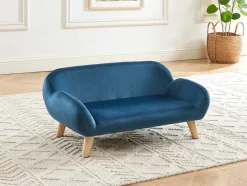 Sofá Para Animais Em Veludo E Pés Em Madeira C.72 X L.44 Cm Azul - Zolia