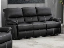 Sofás De 3 + 2 Lugares E Poltrona Articulados Em Pele Sintética Cor Preto - Canby
