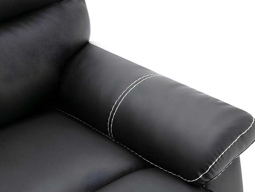 Sofás De 3 + 2 Lugares E Poltrona Articulados Em Pele Sintética Cor Preto - Canby