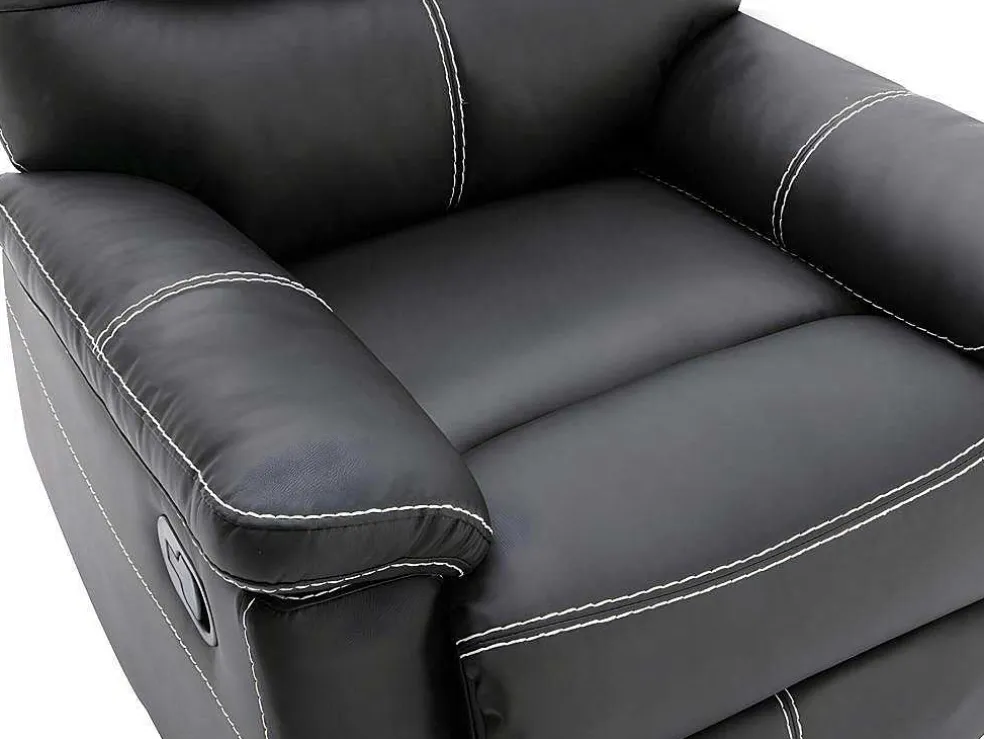 Sofás De 3 + 2 Lugares E Poltrona Articulados Em Pele Sintética Cor Preto - Canby