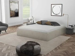 Sommier Com Espaco De Arrumação 140 X 190 Cm Em Veludo Canelado Bege - Pontos Da Ysmee