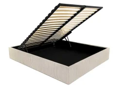 Sommier Com Espaco De Arrumação 140 X 190 Cm Em Veludo Canelado Bege - Pontos Da Ysmee