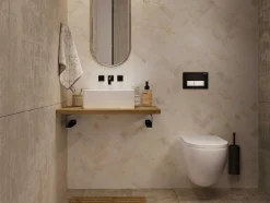 Suporte Suspenso Em Teca Clara Com Esquadros De Fixacao Brancos E Lavatório De 80 X 50 Cm - Sukawati