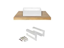 Suporte Suspenso Em Teca Clara Com Esquadros De Fixacao Brancos E Lavatório De 80 X 50 Cm - Sukawati
