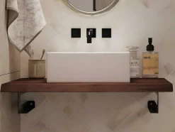 Suporte Suspenso Em Teca Escura Com Esquadros De Fixacao Pretos De 80 X 50 Cm - Sukawati