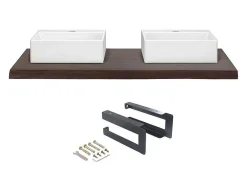 Suporte Suspenso Em Teca Escura Com Esquadros De Fixacao Pretos E Lavatório Duplo De 120 X 50 Cm - Sukawati