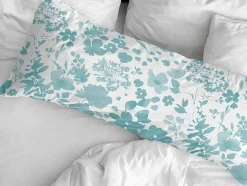 Taie D'Oreiller 100% Coton 1 Piece Blanc A Fleurs Bleues 45X110
