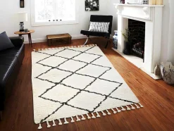 Tapete As Riscas 100% La - 120X170 Cm Bege E Preto Marcus