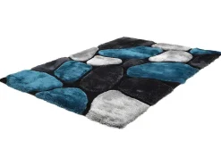 Tapete Com Pelo Pietra Turquesa E Cinzento - Poliester - 160 X 230 Cm