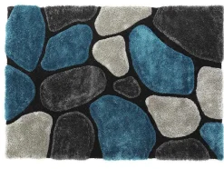 Tapete Com Pelo Pietra Turquesa E Cinzento - Poliester - 140 X 200 Cm