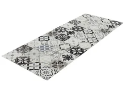 Tapete De Corredor Em Vinil Efeito Mosaico Hidraulico Mosai - 66X160 Cm - Preto E Branco