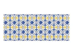 Tapete De Corredor Em Vinil Efeito Azulejo 66X160 Cm Azul E Amarelo - Florili