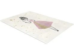 Tapete De Criança Motivo Fada Com Acabamento Fio Lurex Dourado De 120 X 170 Cm Cor Cru E Cor-De-Rosa - Ariel