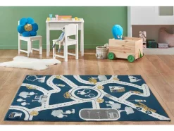 Tapete De Criança 100 X 150 Cm Em Polipropileno Azul, Bege E Amarelo - Roady