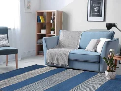 Tapete Em Juta Tecida A Mão De 200 X 290 Cm Cor Azul-Marinho E Branco - Kochi