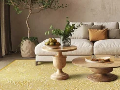 Tapete Em Vinil Com Motivos Florais 120X180 Cm Amarelo E Branco - Capucina