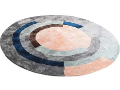 Tapete Em Viscose Tufado Redondo E Motivos Geometricos De 4000 G/M E D. 120 Cm Cor Cinza E Péssego - Janjivy