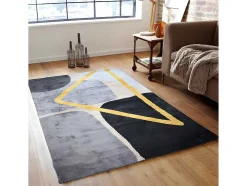 Tapete Estilo Contemporaneo De 160 X 230 Cm Cor Cinza, Preto E Dourado - Picadilly