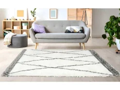 Tapete Felpudo 200 X 290 Cm Em Poliester Bege E Cinza Estilo Berbere - Hania